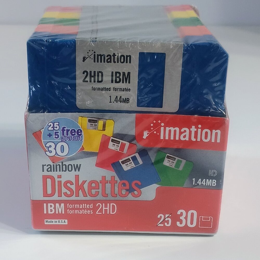 Imation Rainbow Diskettes 3.5" 2HD 1.44MB 30-Pack IBM Formatted Sealed NIB Vtg